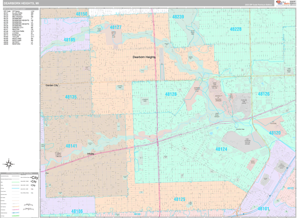 Dearborn Heights, MI Wall Map
